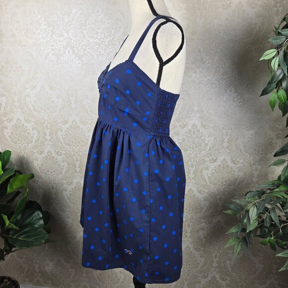 Hollister Sz Large Navy Blue/Bright Blue Polka Dot Dress Crossed Strap Back NWT - Picture 7 of 16